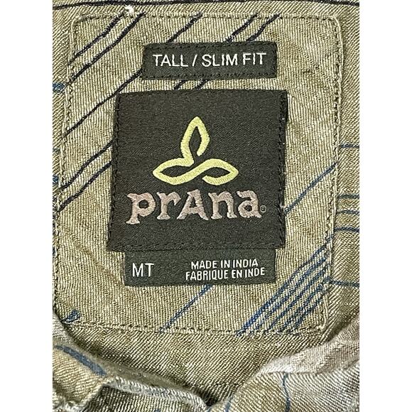 prAna Sz Tall Medium Slim Fit Organic Cotton Long Sleeve Green Button Down Shirt - Picture 11 of 13